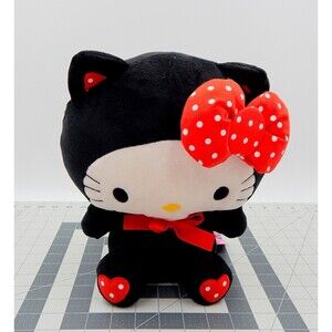 Sanrio Hello Kitty Black Cat Plush 11 Inch Red Heart Feet Polka Dot Tags